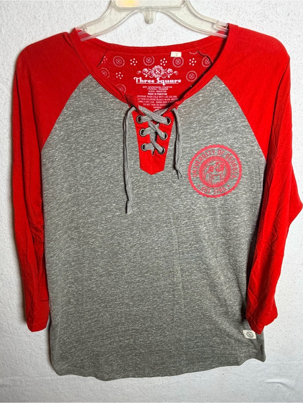 UGA Bulldogs Three Square Red & Black Raglan 3/4 Sleeve Tee Size L